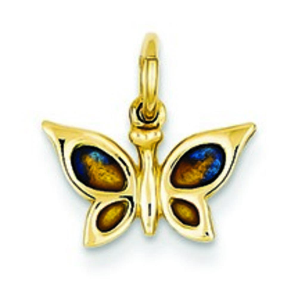 Jewelryweb 14k Dark Blue and Light Green Enameled Butterfly Charm - Measures 13.3x13.1mm