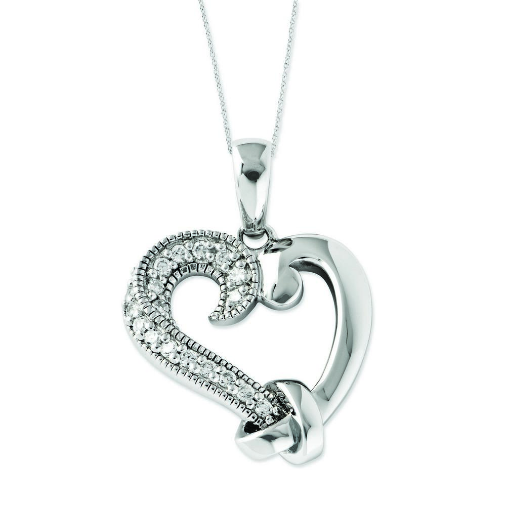 Jewelryweb Sterling Silver Cubic Zirconia Tied By Love 18inch Heart Necklace