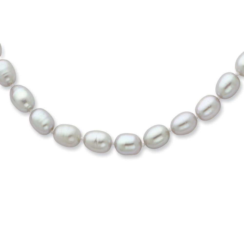 Jewelryweb 14k White Gold 6-6.5mm Grey Rice Freshwater Cultured Pearl Necklace - 20 Inch