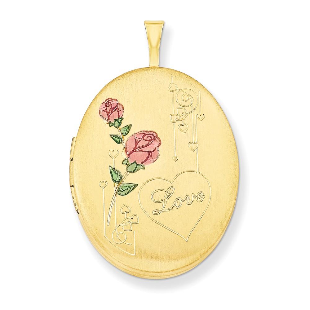 Jewelryweb 1/20 Gold Filled 20mm Enameled Roses with Love Oval Locket