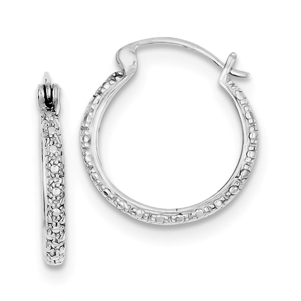 Jewelryweb Sterling Silver Diamond Hoop Earrings
