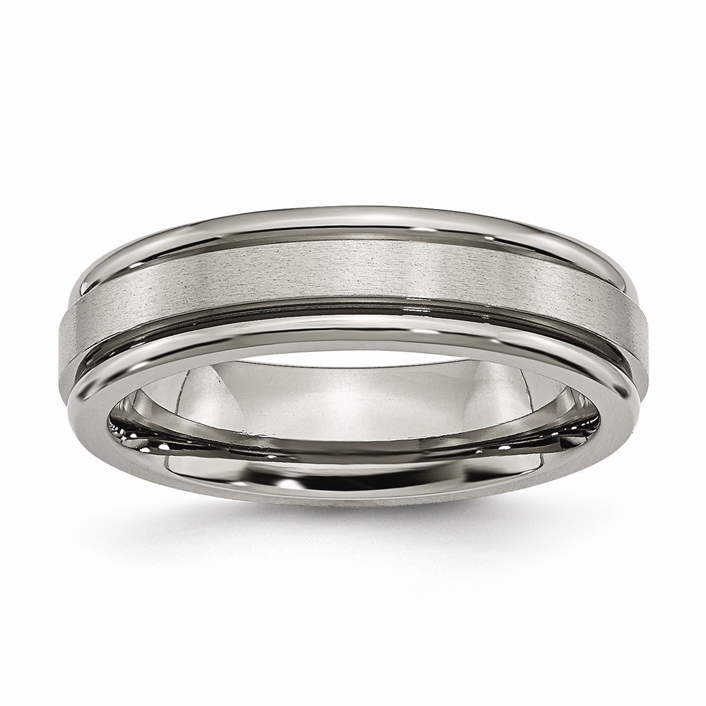 Jewelryweb Titanium Grooved Edge 6mm Satin Polished Band Ring - Size 5