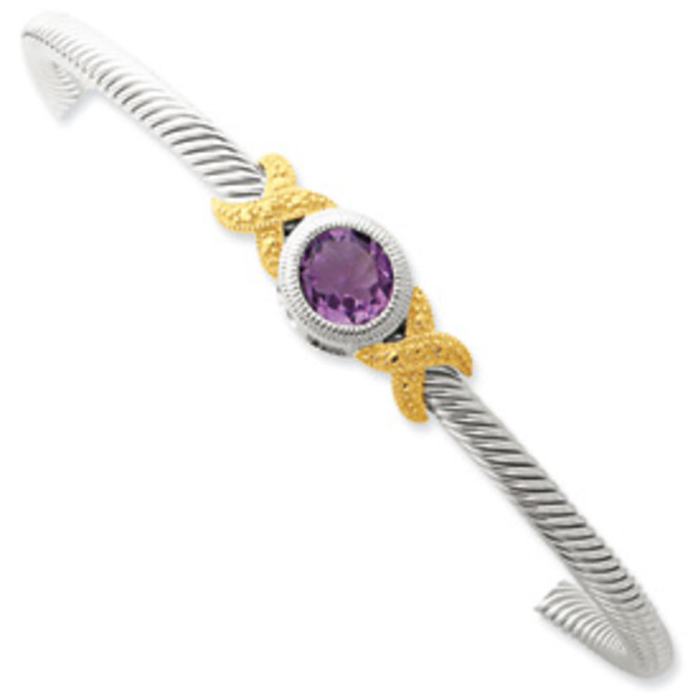 Jewelryweb Sterling Silver Gold-Flashed Amethyst Flexible Cuff Bangle Bracelet