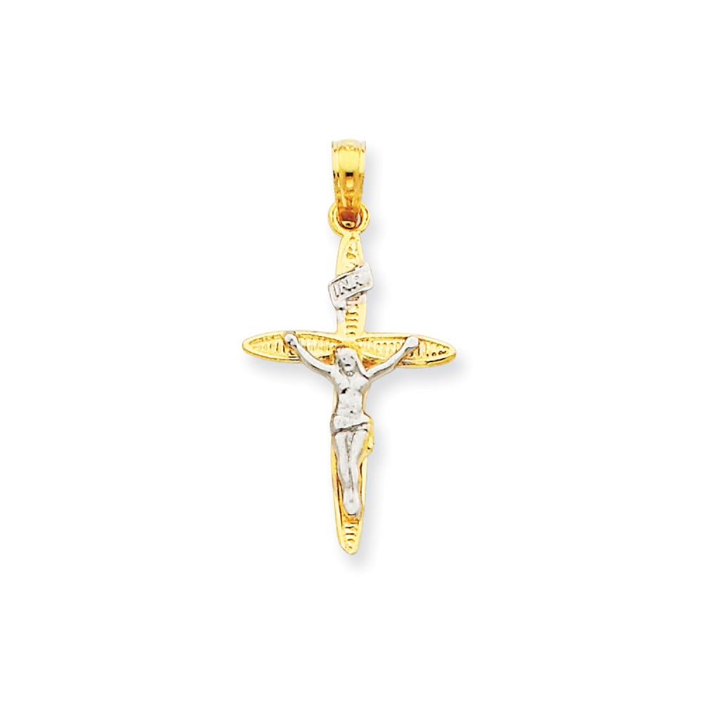 Jewelryweb 14k Two-Tone Gold Crucifix Pendant - Measures 20x14mm