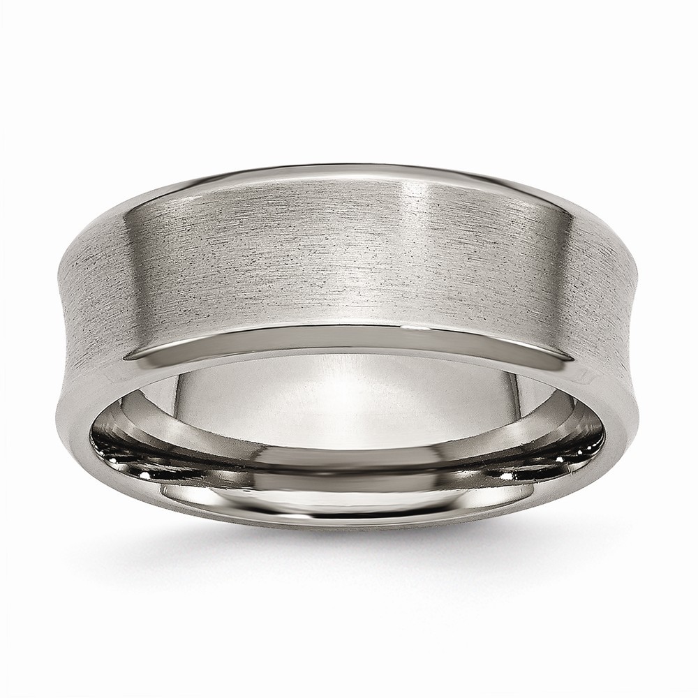 Jewelryweb Titanium Concave 8mm Brushed Band Ring - Size 4.25