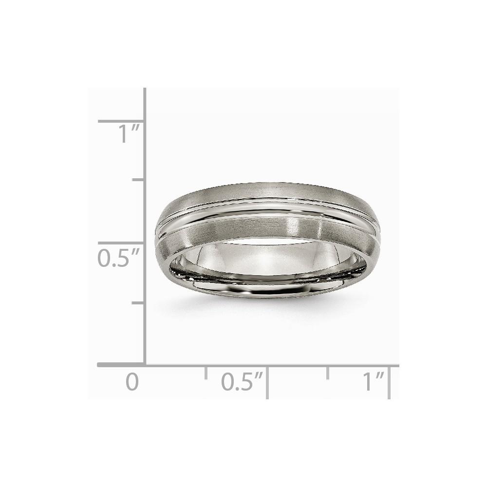 Jewelryweb Titanium Grooved 6mm Brushed Polished Band Ring - Size 14.25