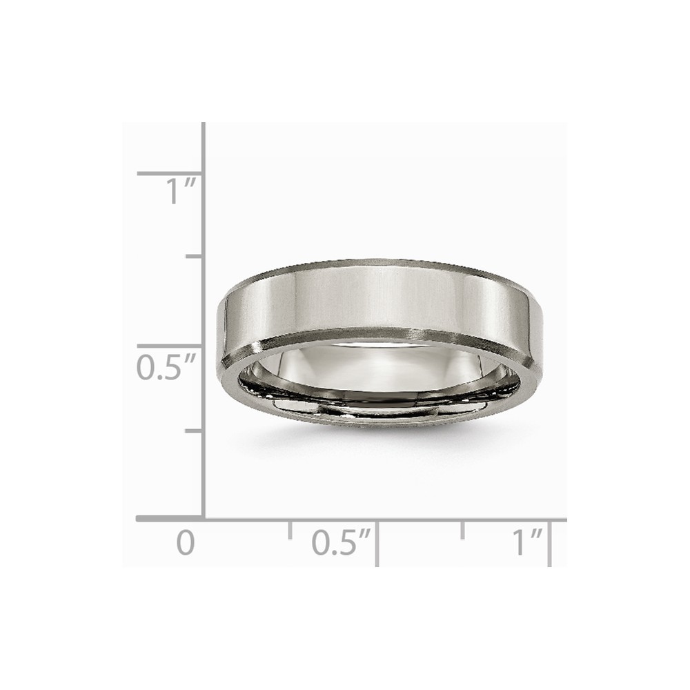 Jewelryweb Titanium Bevel Edge 6mm Brush/Polish Band - Size 5.25