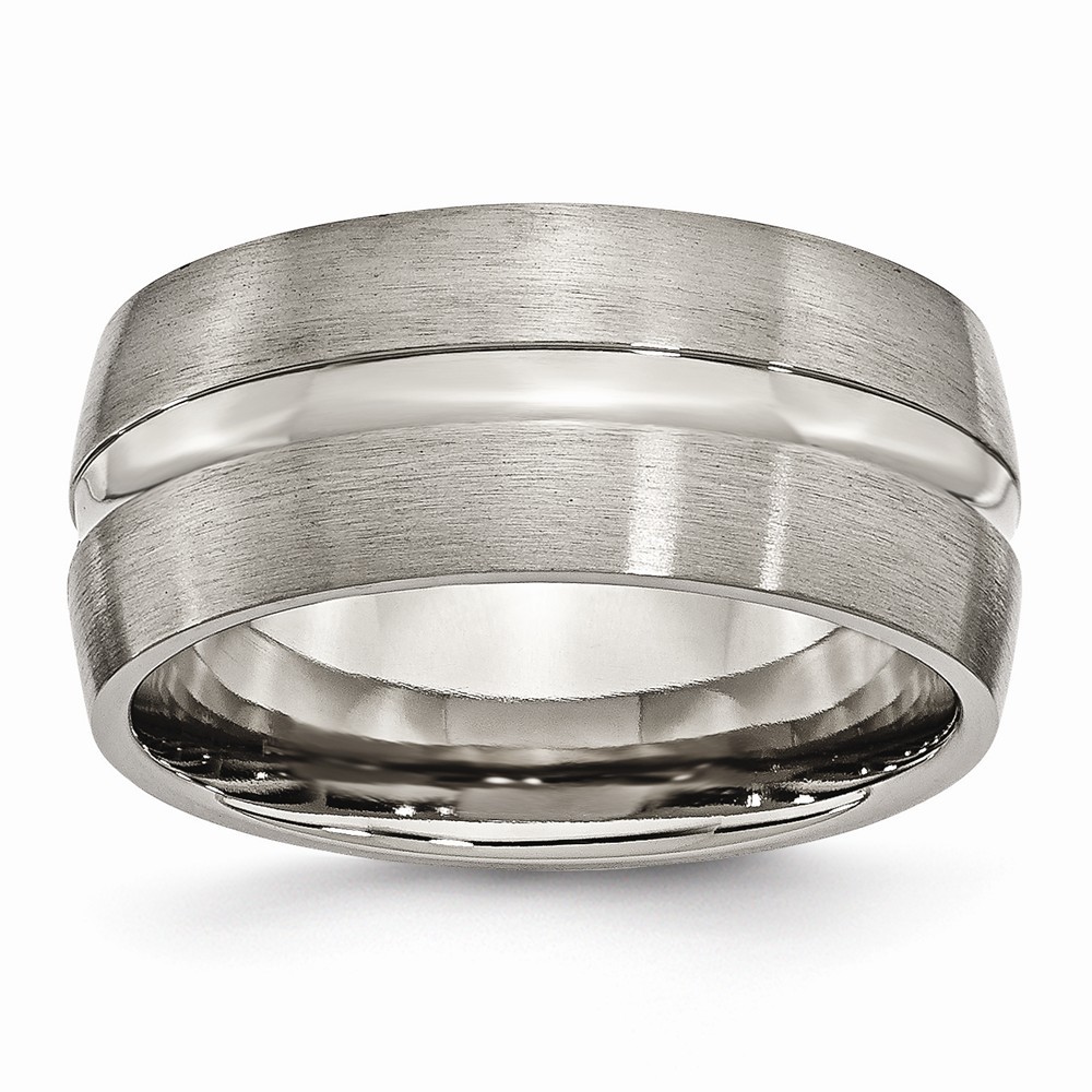 Jewelryweb Titanium Grooved 10mm Satin and Polished Band Ring - Size 20