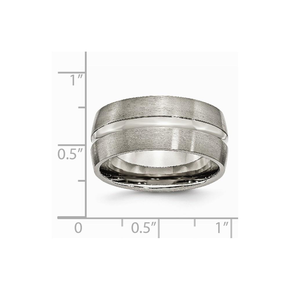 Jewelryweb Titanium Grooved 10mm Satin and Polished Band Ring - Size 5
