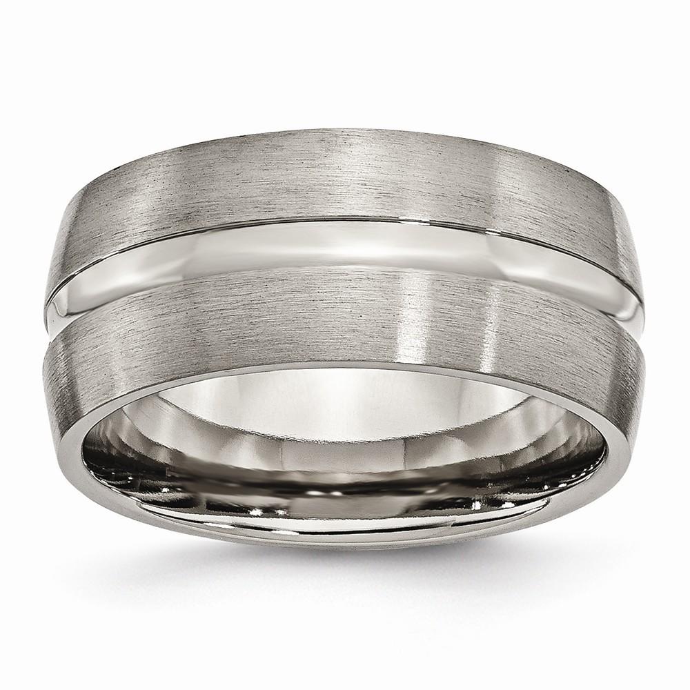 Jewelryweb Titanium Grooved 10mm Satin and Polished Band Ring - Size 5