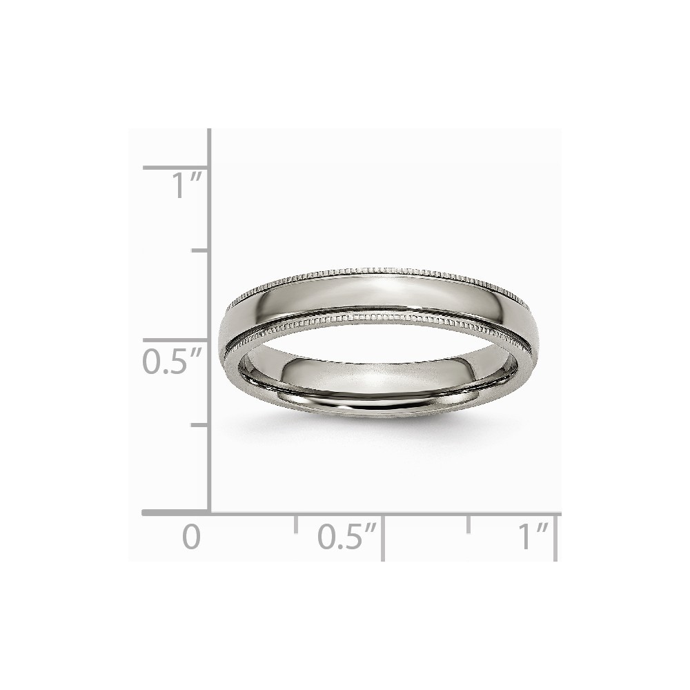 Jewelryweb Titanium Grooved and Beaded 4mm Polished Band Ring - Size 15