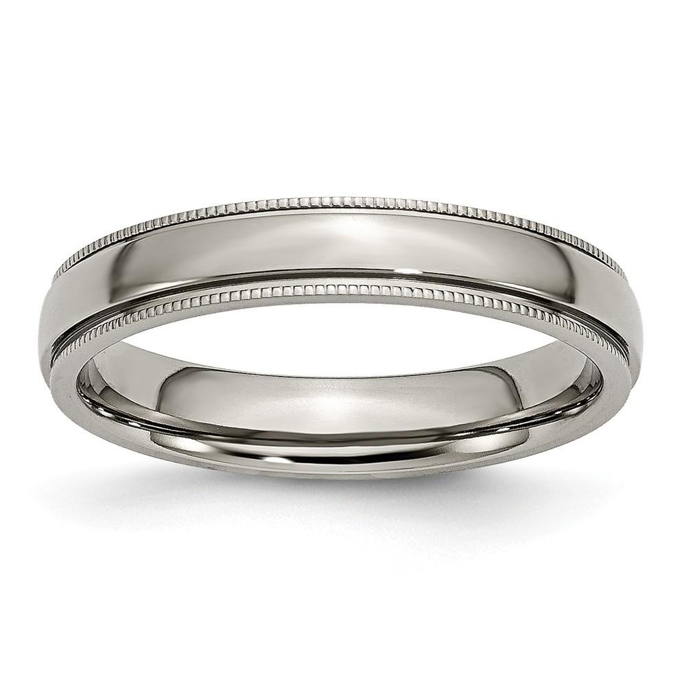 Jewelryweb Titanium Grooved and Beaded 4mm Polished Band Ring - Size 15