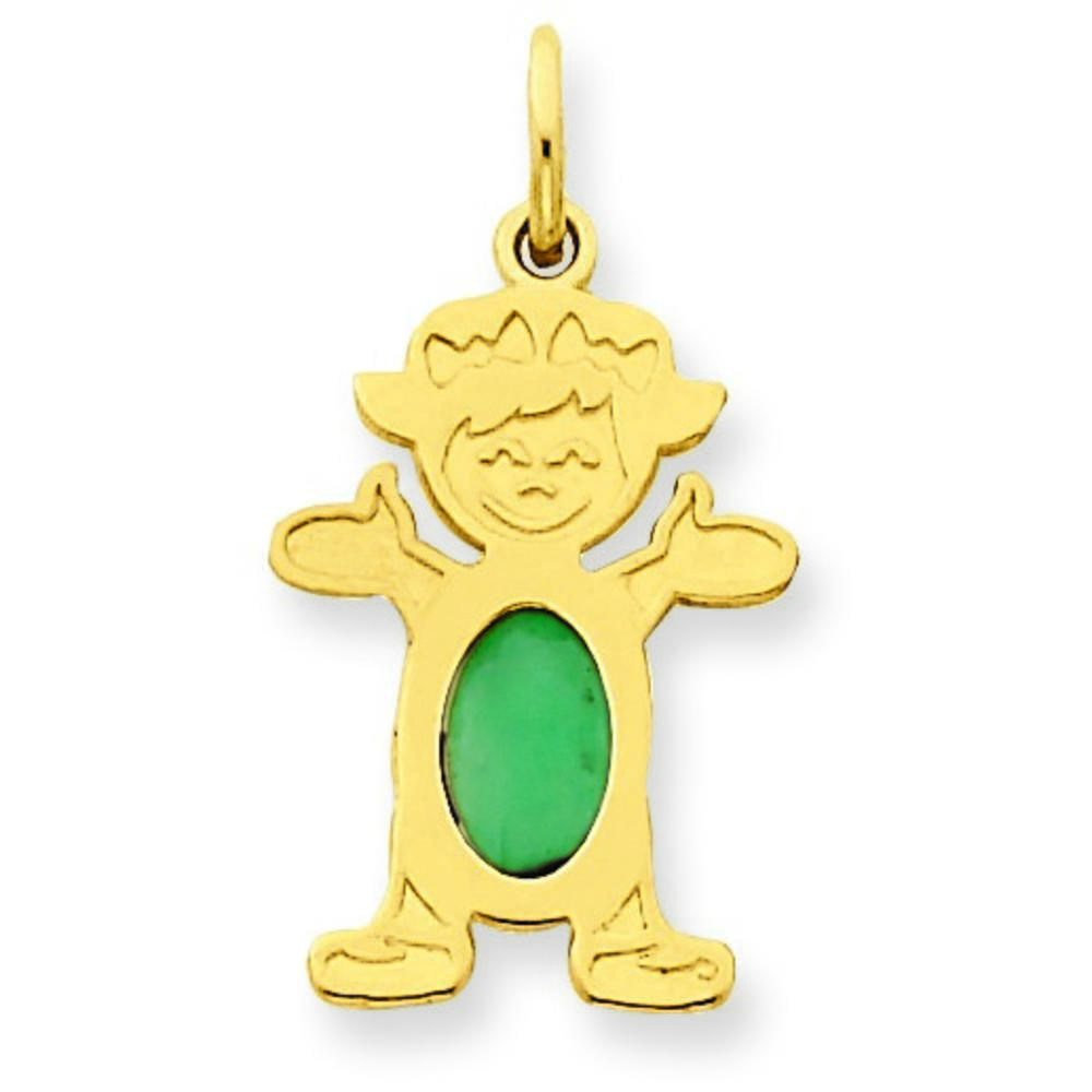 Jewelryweb 14k Yellow Gold Girl 7x5 Oval Emerald May Birthstone Pendant