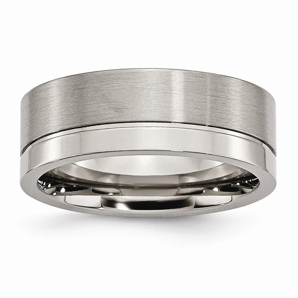Jewelryweb Titanium Grooved 8mm Brushed and Polished Band Ring - Size 5