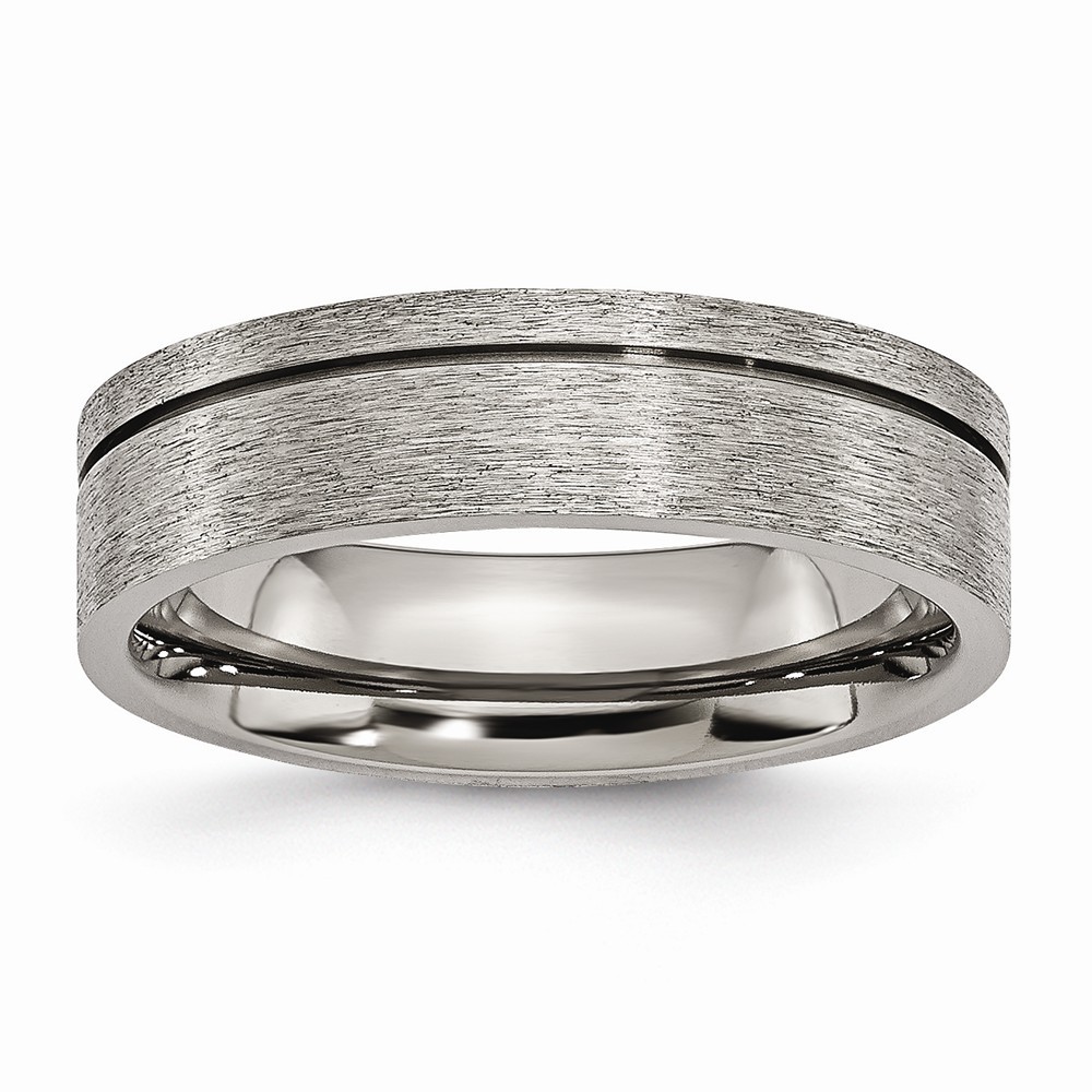 Jewelryweb Titanium Grooved 6mm Satin Band Ring - Size 10.5