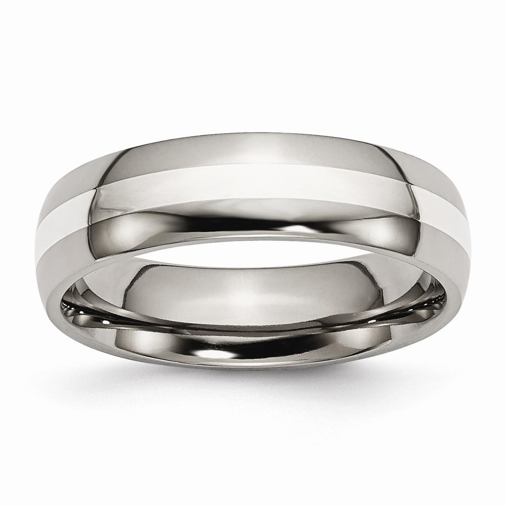 Jewelryweb Titanium Sterling Inlay Polished 6mm Wedding Band Size 12.75
