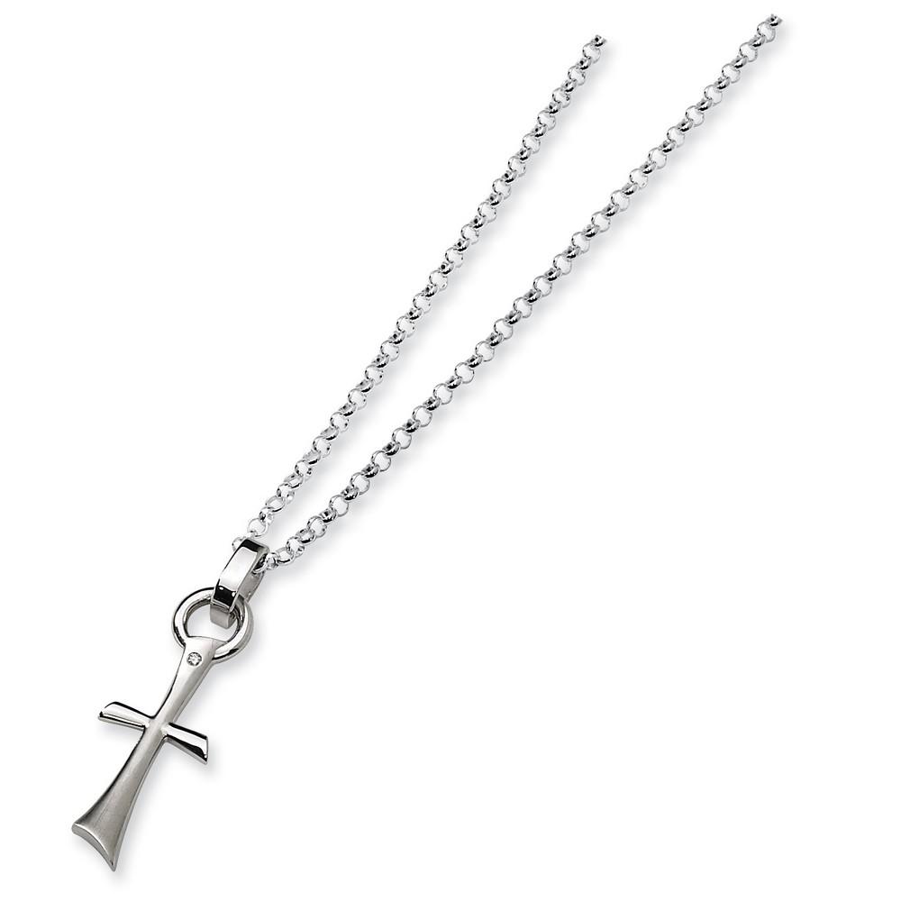 Jewelryweb Sterling Silver and Diamond Cross Pendant Necklace