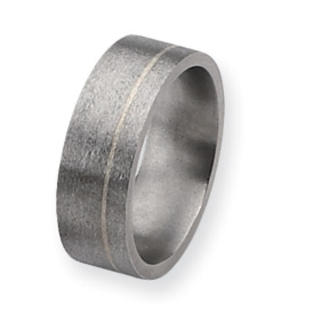 Jewelryweb Titanium and Sterling Inlays Satin 8mm Band Ring - Size 5.5
