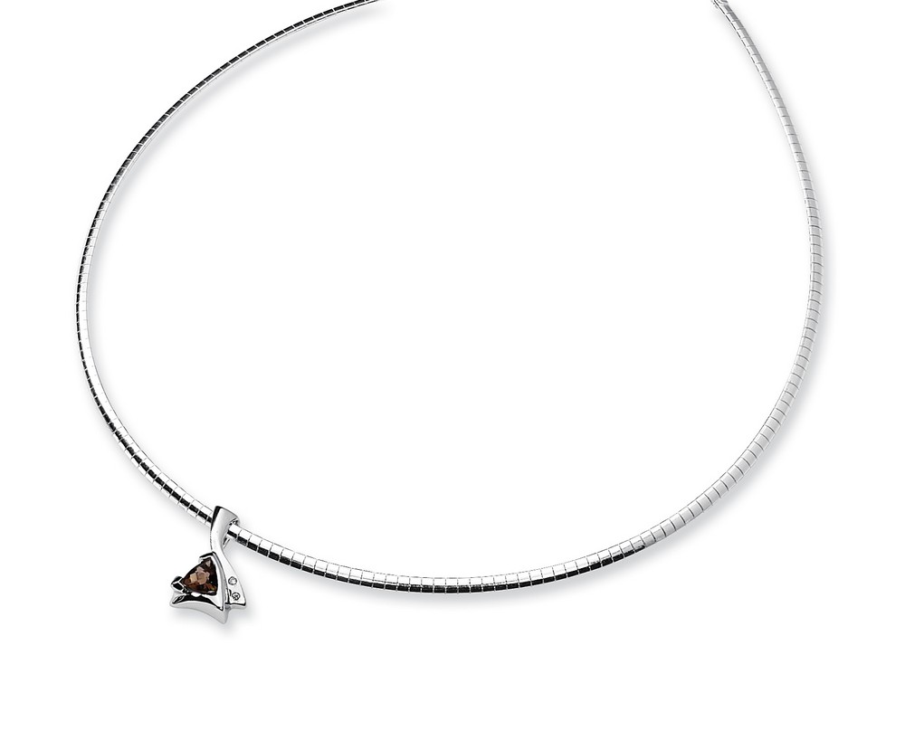 Jewelryweb Sterling Silver Smokey Quartz and Diamond Slide Necklace