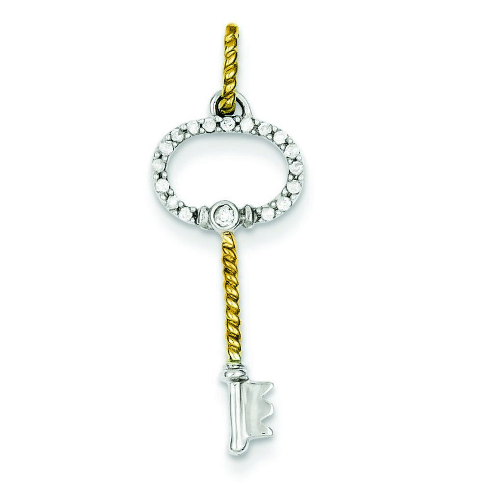 Jewelryweb Sterling Silver and Gold-Flashed Diamond Key Pendant