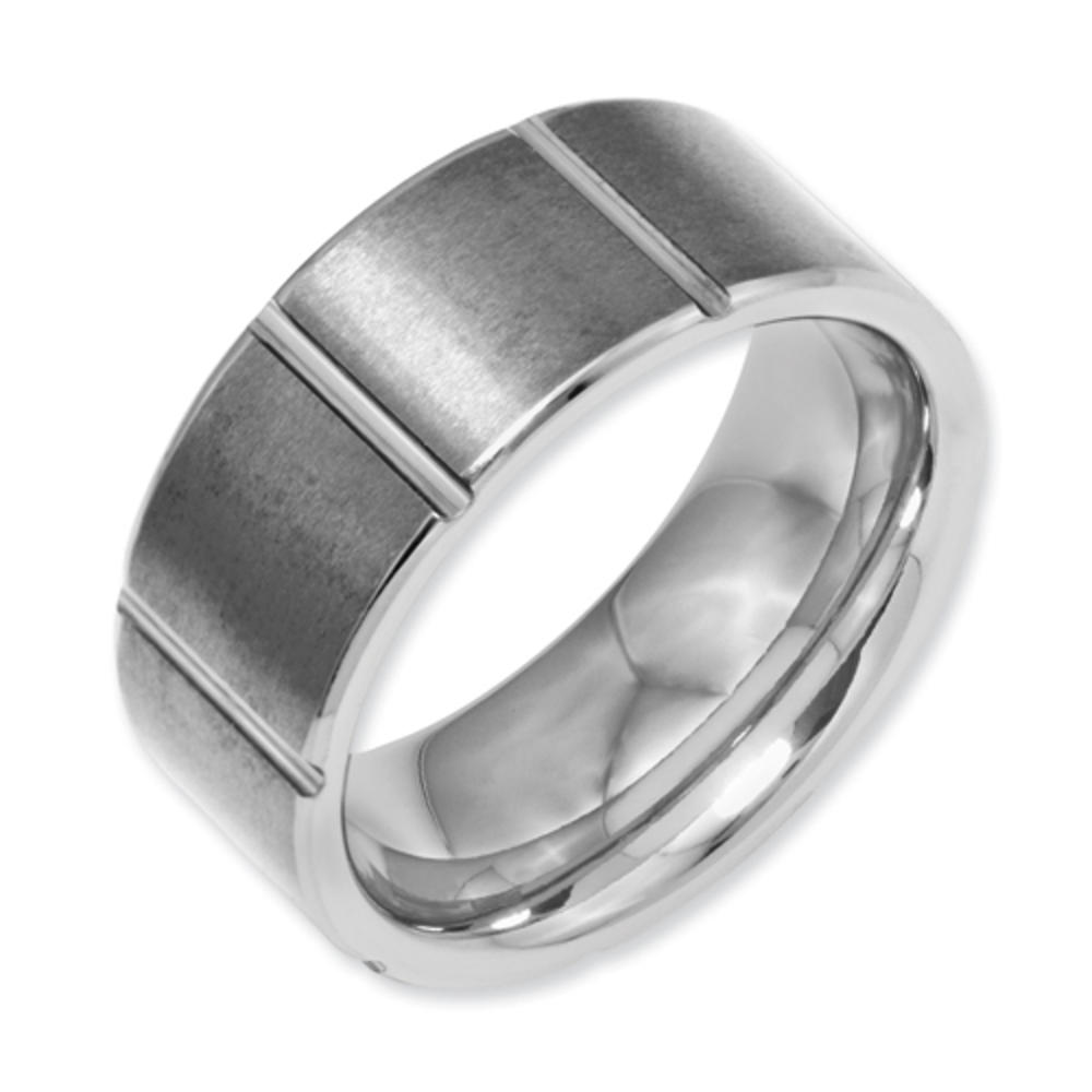 Jewelryweb Tungsten Grooved 9mm Brushed Polished Band Ring - Size 11