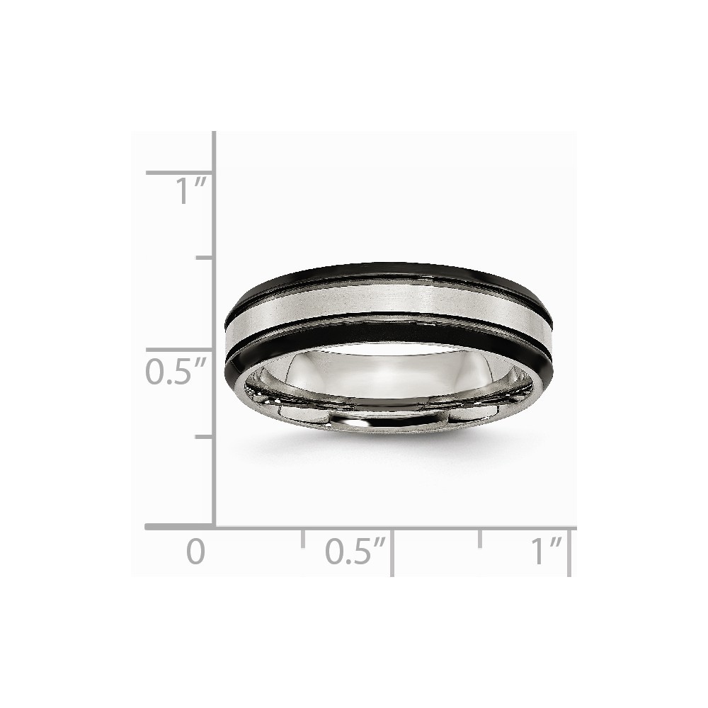 Jewelryweb Titanium 6mm Two-tone Satin and Polished Band Ring - Size 7