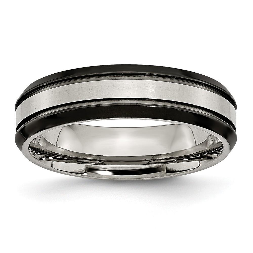 Jewelryweb Titanium 6mm Two-tone Satin and Polished Band Ring - Size 7