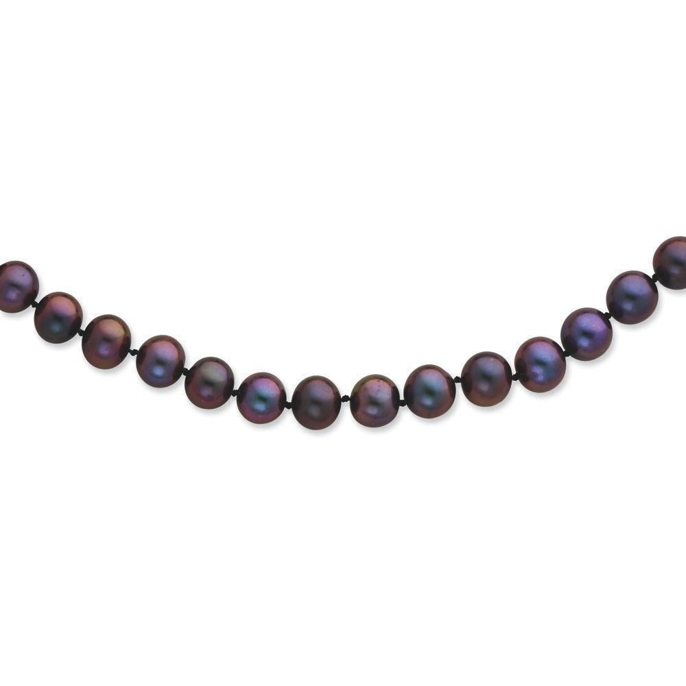 Jewelryweb Sterling Silver 9-10mm Black Freshwater Cultured Pearl Necklace - 20 Inch