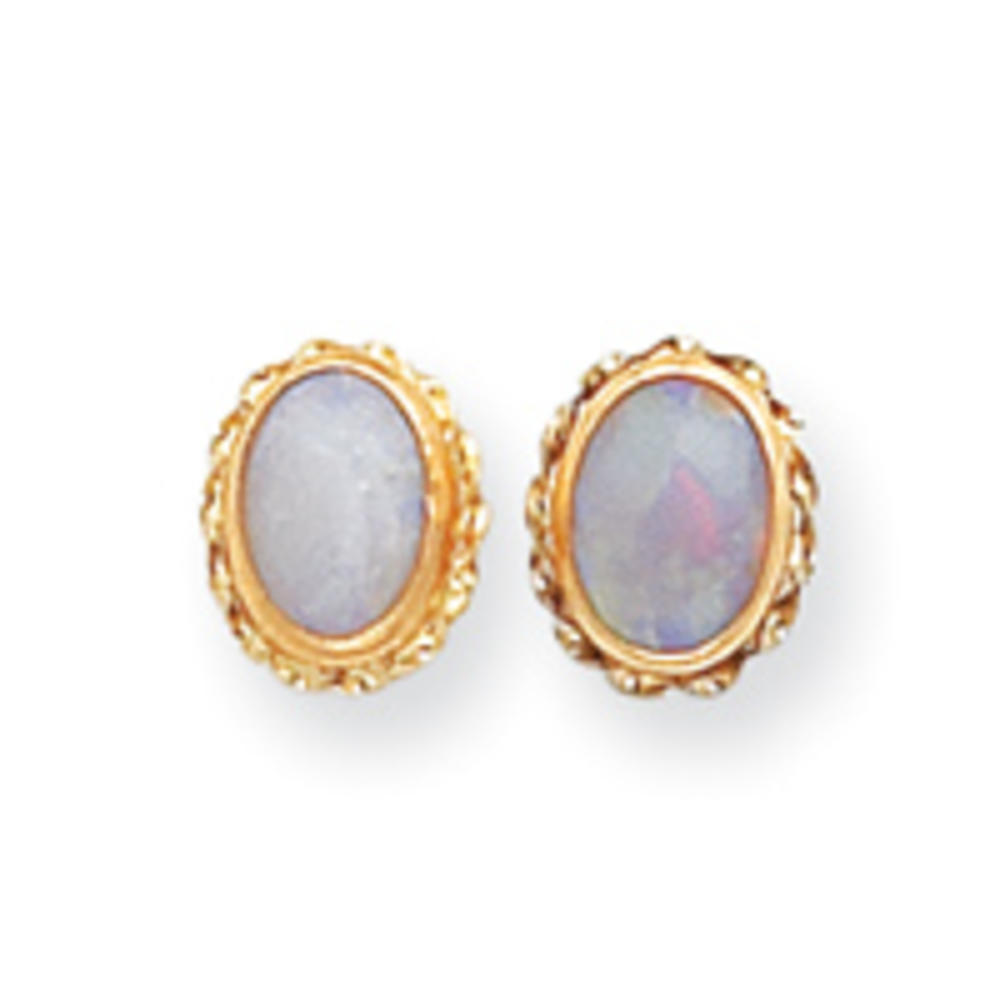 Jewelryweb 14k Oval Bezel Set Simulated Opal Post Earrings - Measures 10x7mm