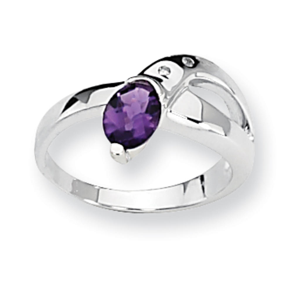 Jewelryweb Sterling Silver Amethyst and Diamond Ring - Size 6