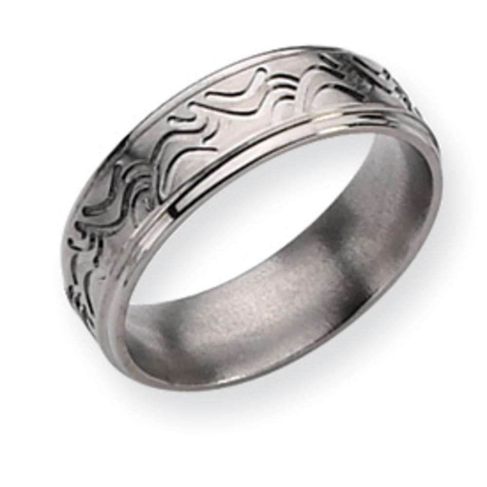 Jewelryweb Titanium Wave Design 7mm Satin Polished Band Ring Size 7.25