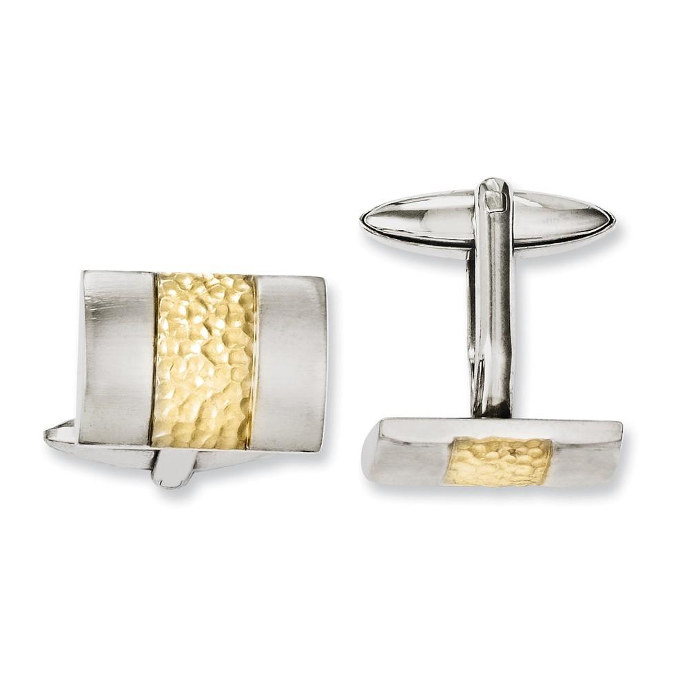 Jewelryweb Stainless Steel Gold Ip-plated and Brushed Cuff Links