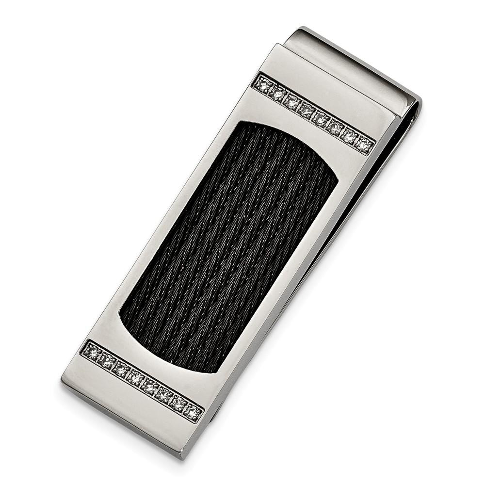 Jewelryweb Stainless Steel Black-plated Wire With Cubic Zirconias Money Clip