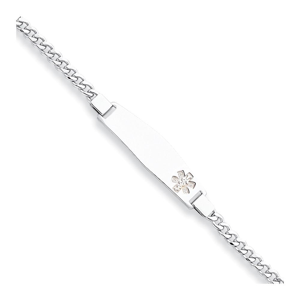 Jewelryweb Sterling Silver Non-enameled Medical ID Curb Link Bracelet - 7 Inch