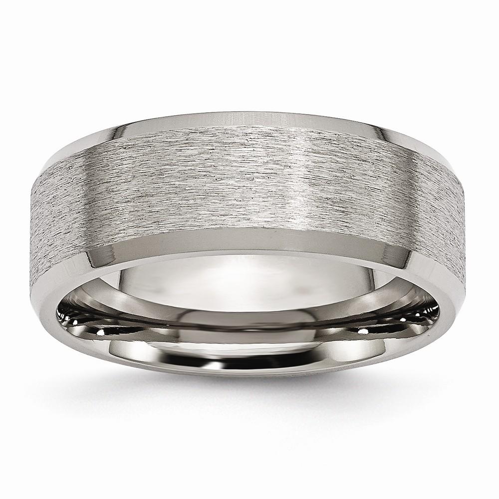 Jewelryweb Titanium Beveled Edge 8mm Satin Polished Band Ring Size 4.75
