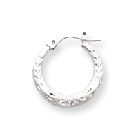Jewelryweb 14k White Gold Satin and Sparkle-Cut Hoop Earrings - Measures 19x19mm
