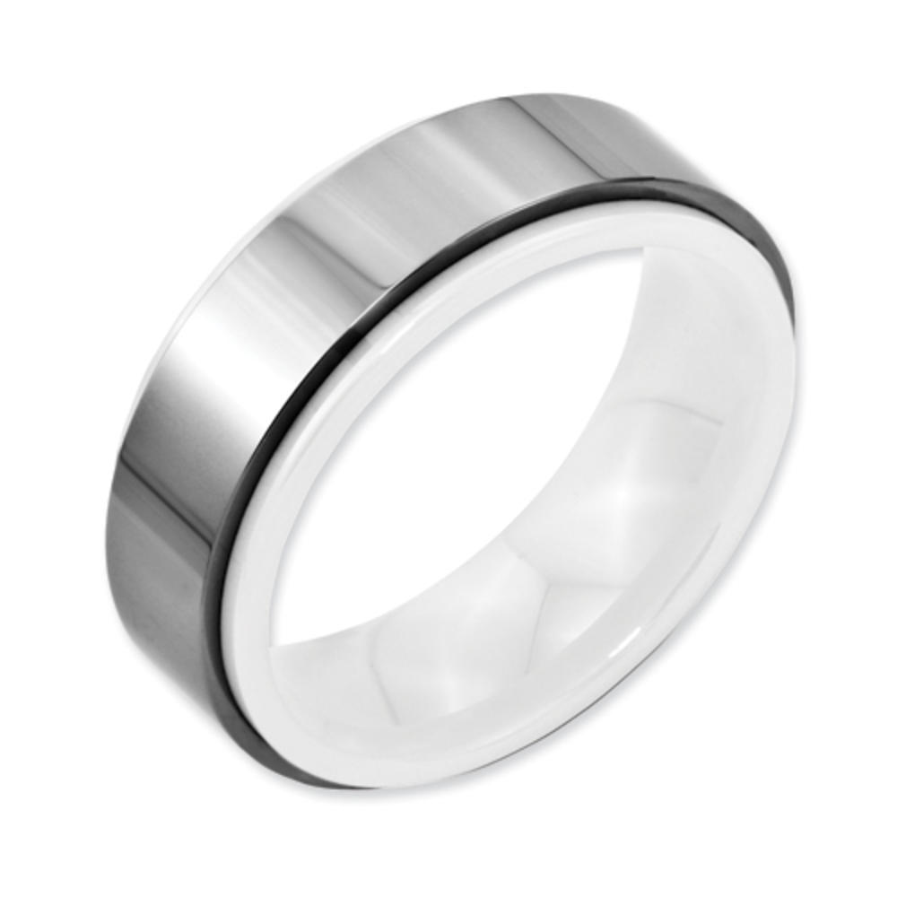 Jewelryweb Dura Tungsten and White Ceramic Band Ring Light Weight 8mm - Size 10