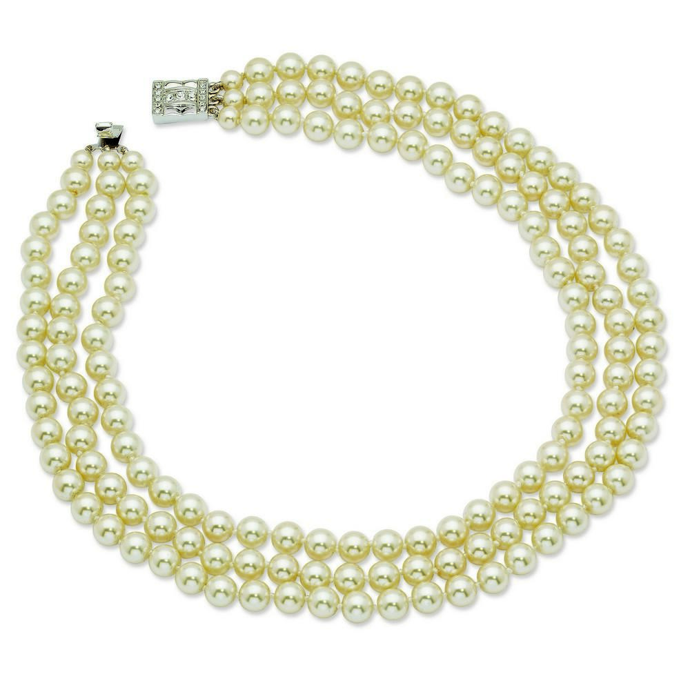 Jewelryweb Triple-Strand Simulated Pearl Necklace