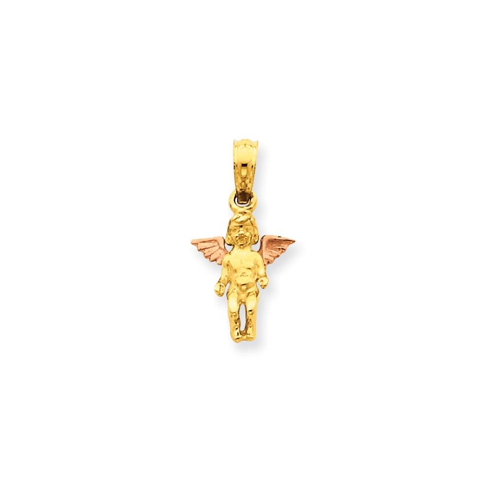 Jewelryweb 14k Two-Tone Gold 3-D Mini Children Guardian Angel Pendant - Measures 11x10mm