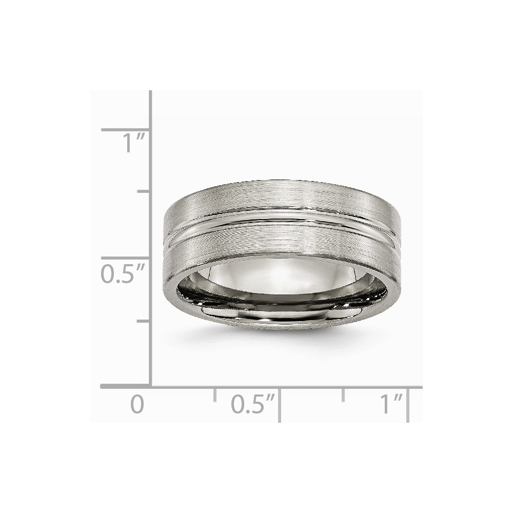 Jewelryweb Titanium Grooved 8mm Brushed Polished Band Ring - Size 16