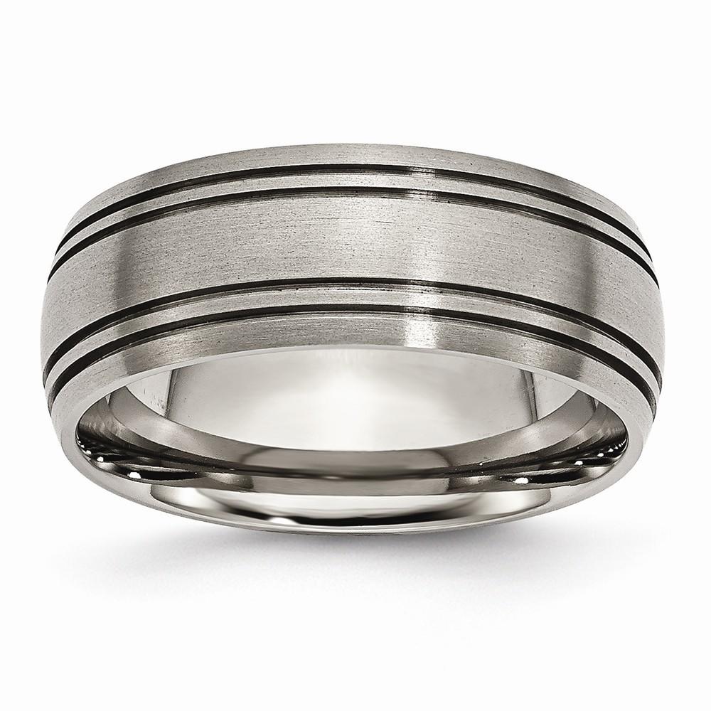 Jewelryweb Titanium Grooved 8mm Satin Band Ring - Size 10.75