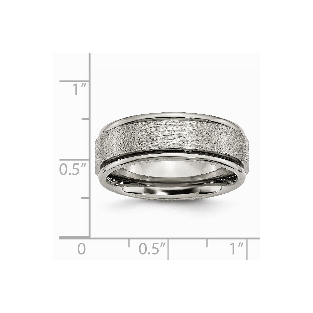 Jewelryweb Titanium Grooved Edge 8mm Satin Polished Band - Size 17.75