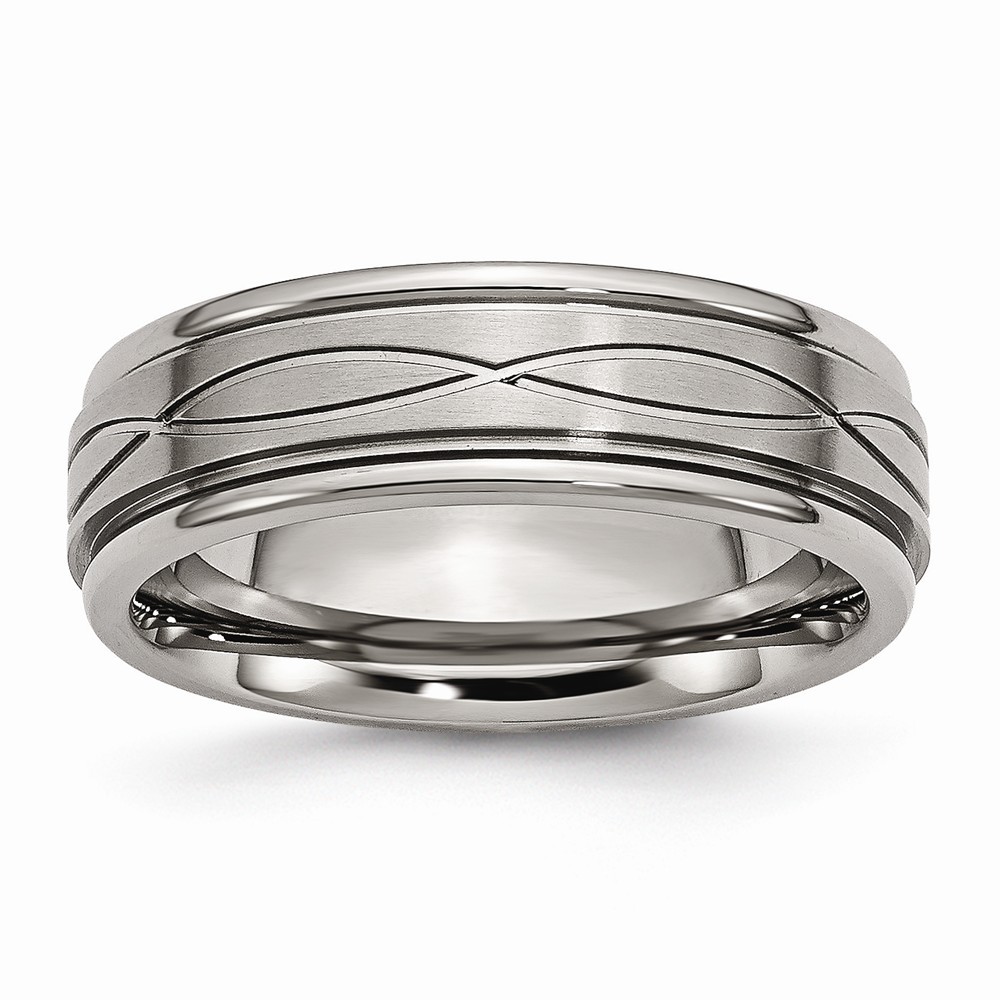 Jewelryweb Titanium Criss-Cross Design 7mm Satin Band Ring - Size 5.5