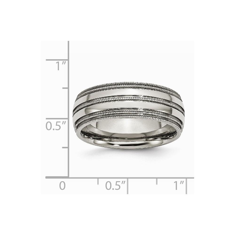 Jewelryweb Titanium Grooved Beaded 8mm Polished Band Ring - Size 15.25