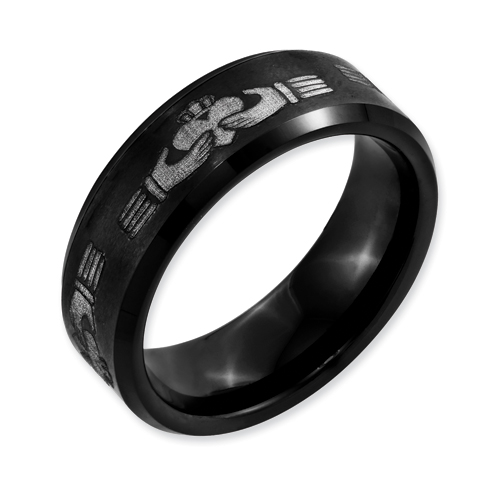 Jewelryweb Dura Tungsten 8.3mm Beveled Black Band Ring - Size 10