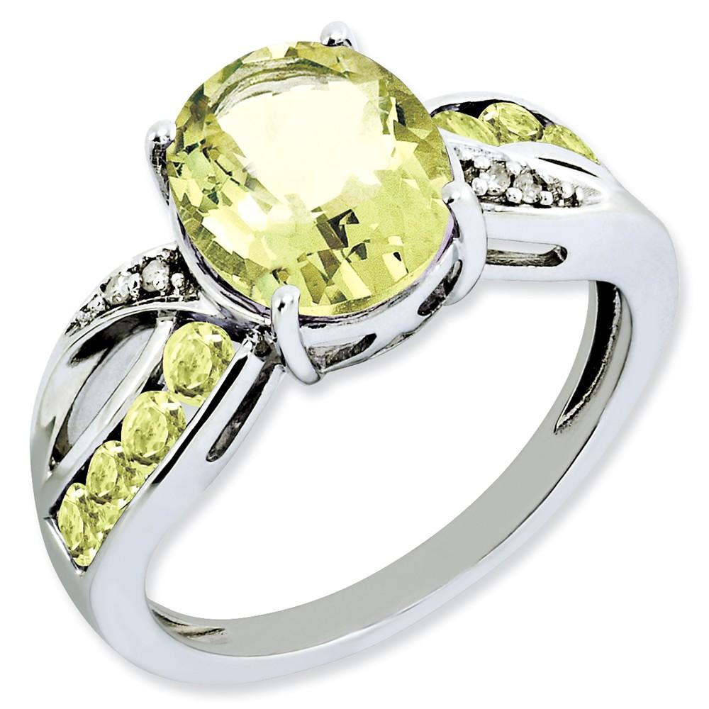 Jewelryweb Sterling Silver Diamond and Lemon Quartz Ring - Size 5
