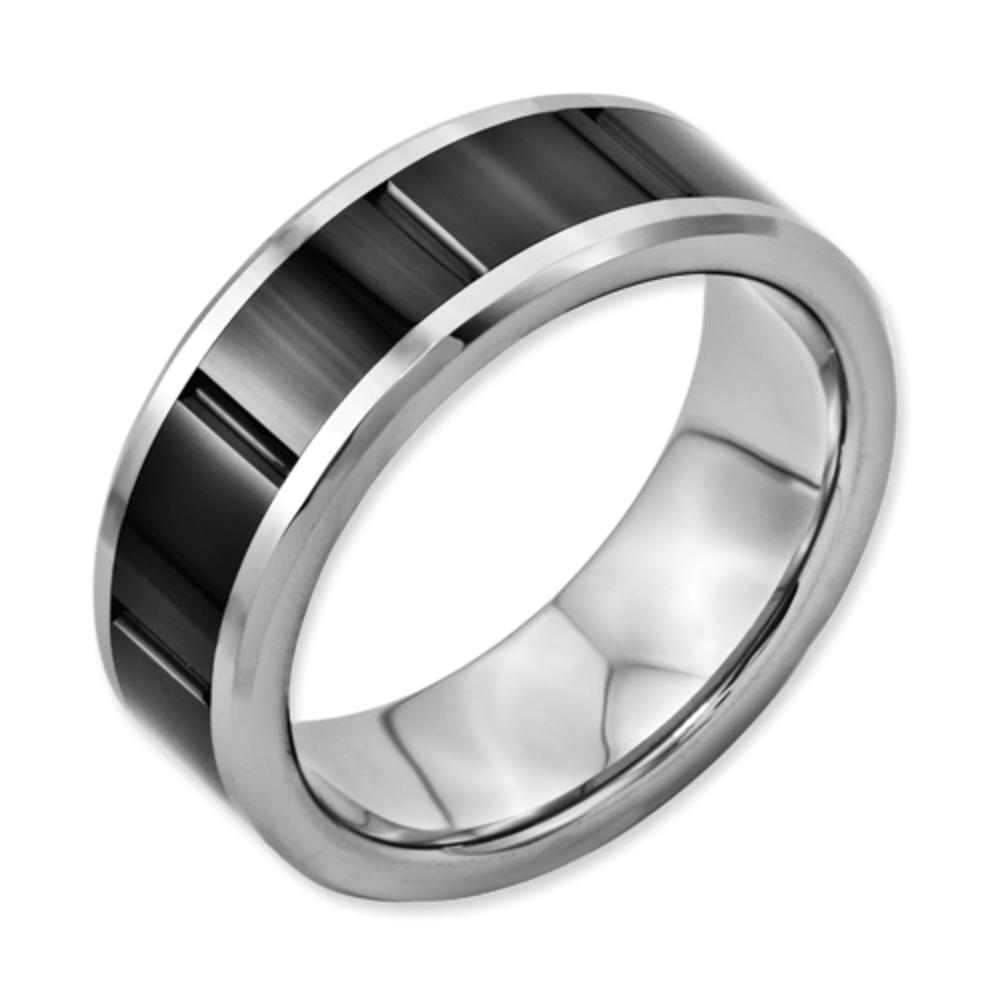 Jewelryweb Dura Tungsten With Black Ceramic Inlay 8mm Band Ring - Size 10