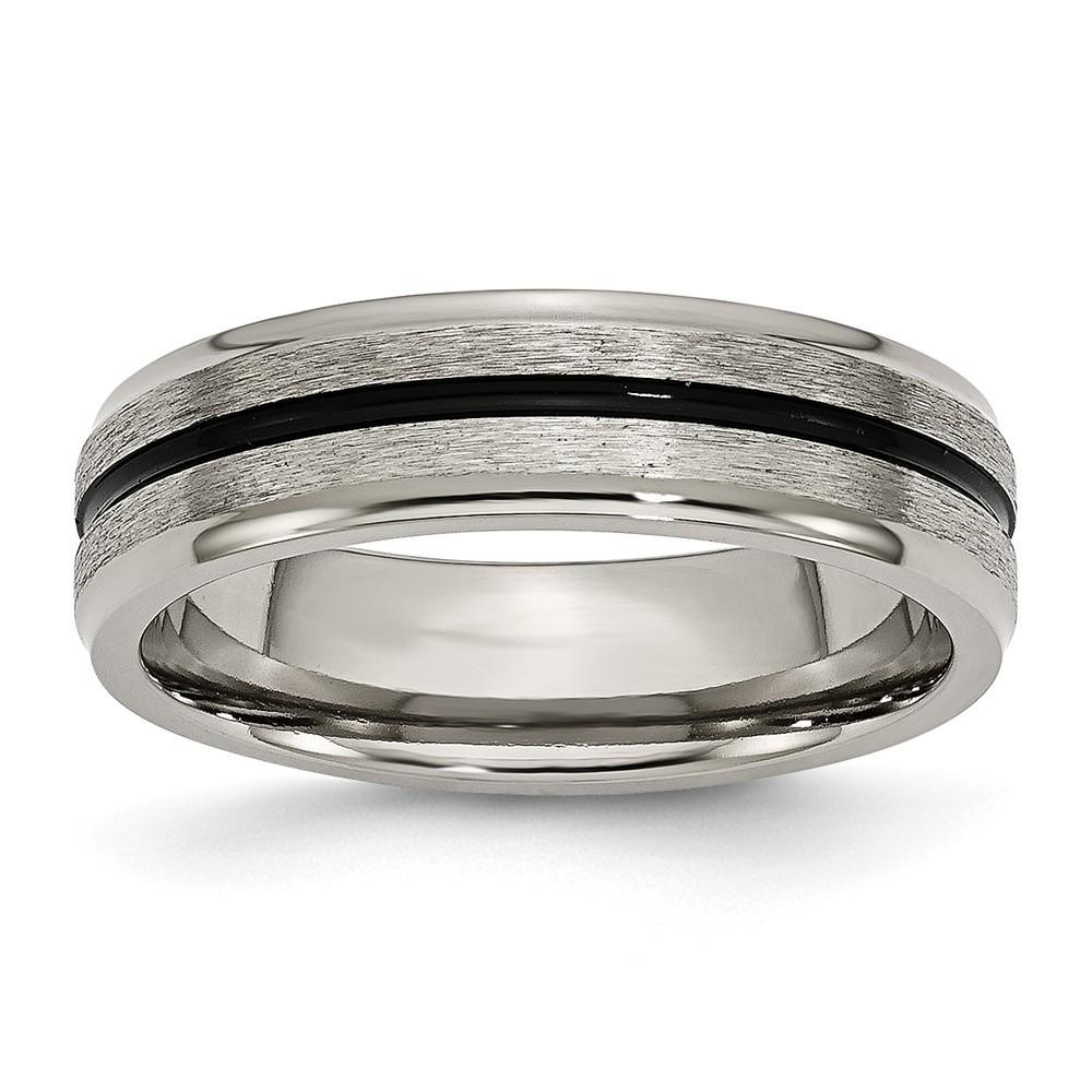 Jewelryweb Titanium Black Accent 6mm Satin Polished Band Ring Size 16.5