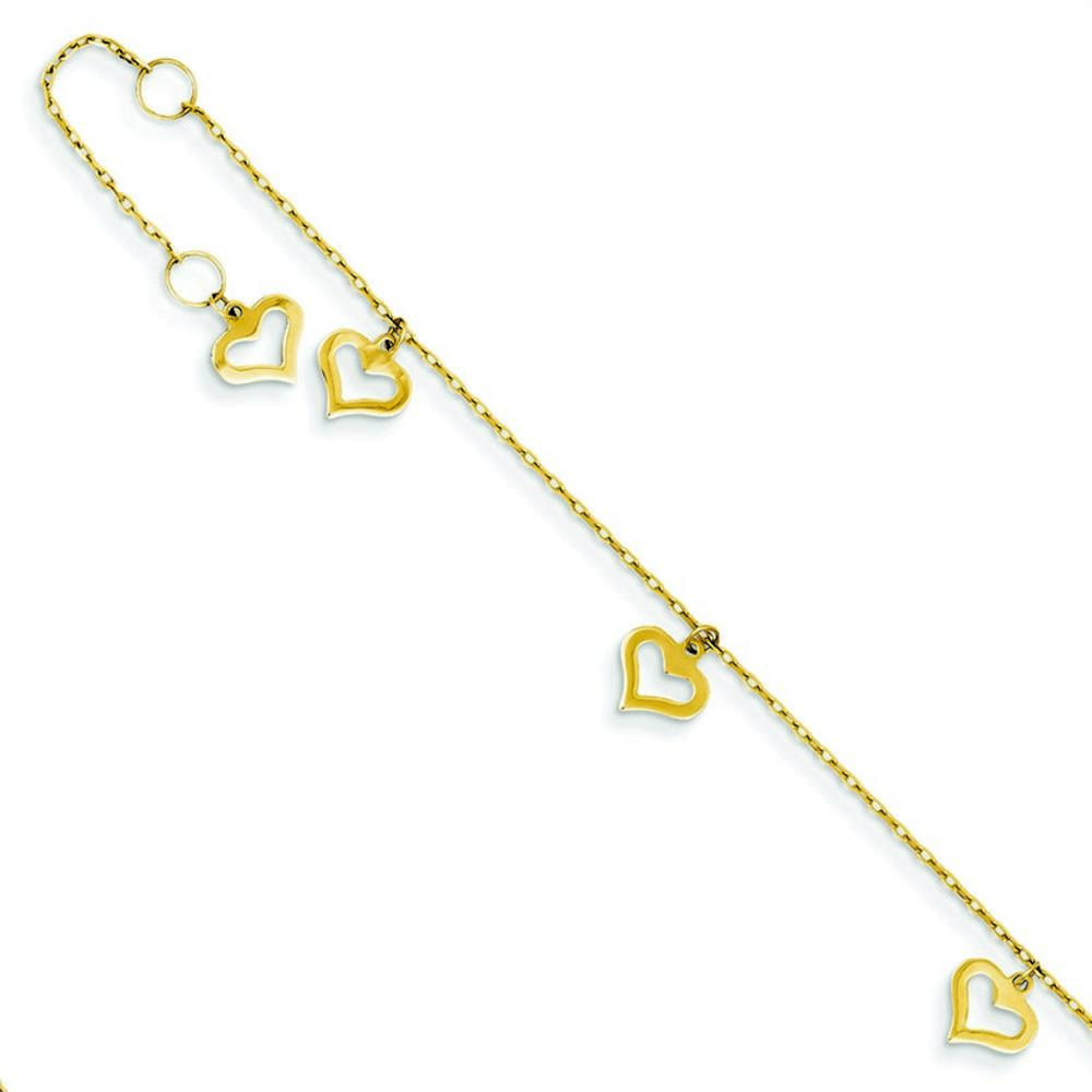 Jewelryweb 14k Polished Heart With 1inch Ext. Anklet - 9 Inch
