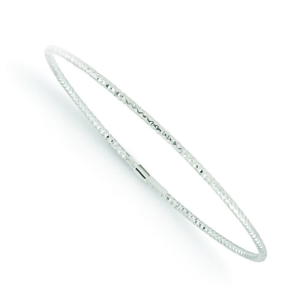 Jewelryweb 14k White Gold Sparkle-Cut Slip-on Bangle Bracelet